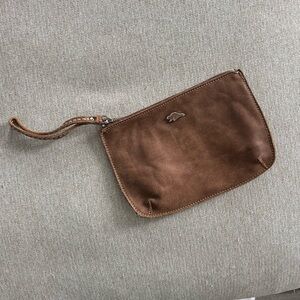 Roots Genuine Leather Wristlet Pouch Brown Cognac Prince Leather Handheld Bag